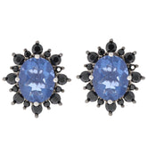 Sterling Silver Semi Mount Earrings Setting Oval OV 10X8mm Halo Black Spinel - Syzjewelry